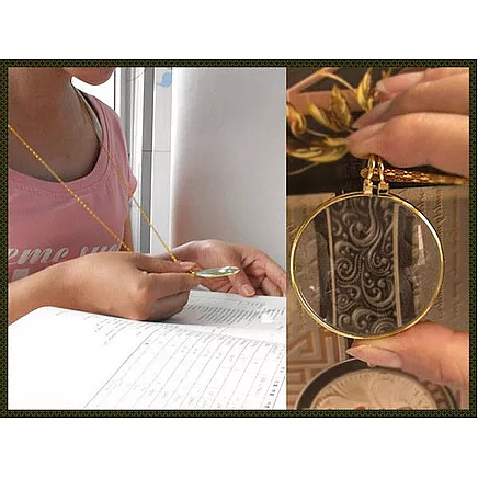 Eleganta lupa kaklarota lasīšanai 5x, zelta