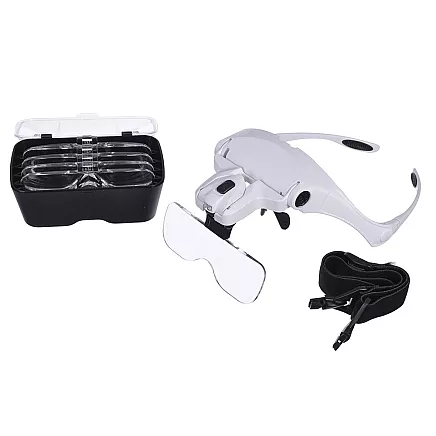 Galvas lupa ar 2 LED un 5 maināmām lēcām, 3,5x