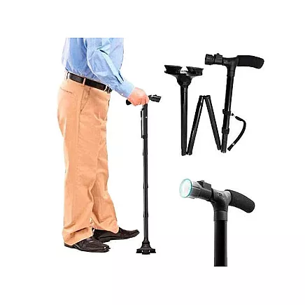 Folding cane with torch 6 led support