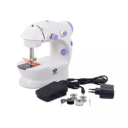 Mini sewing machine with pedal and power adapter