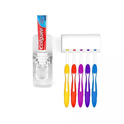 Automātiskais zobu pastas dozators ar birstu turētāju, balts