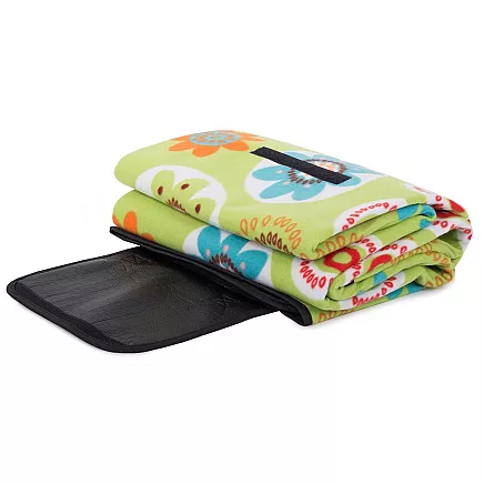 Liela ūdensnecaurlaidīga piknika sega ar izolāciju 150x200cm, zaļa ar ziediem