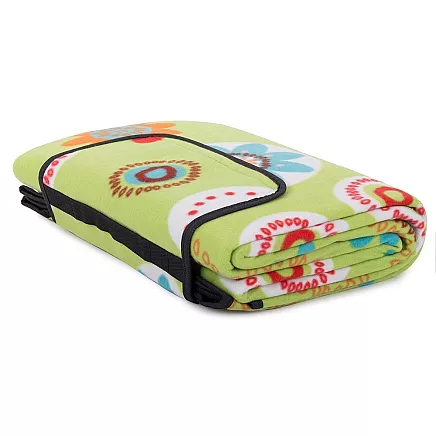 Liela ūdensnecaurlaidīga piknika sega ar izolāciju 150x200cm, zaļa ar ziediem