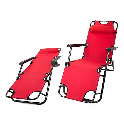 Dārza Pludmales Guļamkrēsls Atpūtas Saliekams Krēsls ar Galvas Balstu, Sarkans