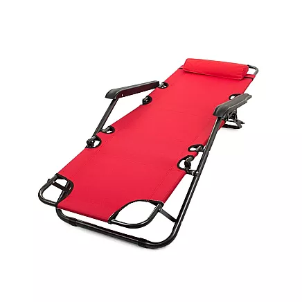 Dārza Pludmales Guļamkrēsls Atpūtas Saliekams Krēsls ar Galvas Balstu, Sarkans