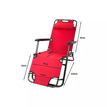 Dārza Pludmales Guļamkrēsls Atpūtas Saliekams Krēsls ar Galvas Balstu, Sarkans