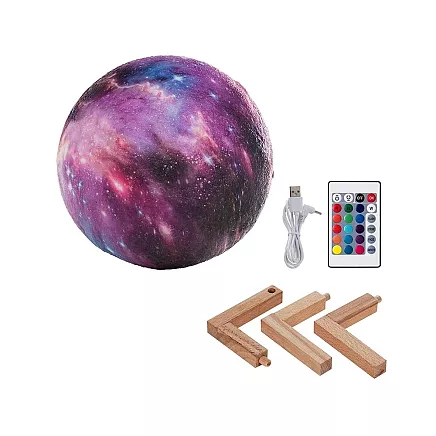 Dekoratīvā Nakts lampa 3D Mēness ar Pulti - 16 krāsas