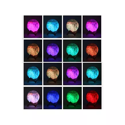 Dekoratīvā Nakts lampa 3D Mēness ar Pulti - 16 krāsas