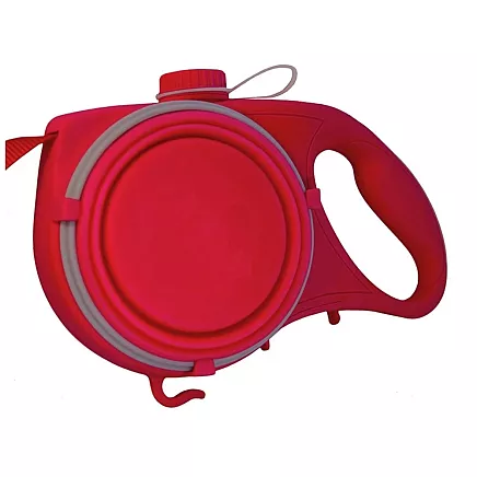 Dog-cat leash with water bowl bag drinker