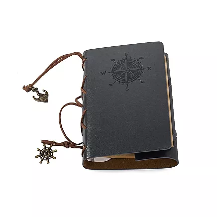 Ceļotāja piezīmju grāmata – retro dienasgrāmata, pelēka