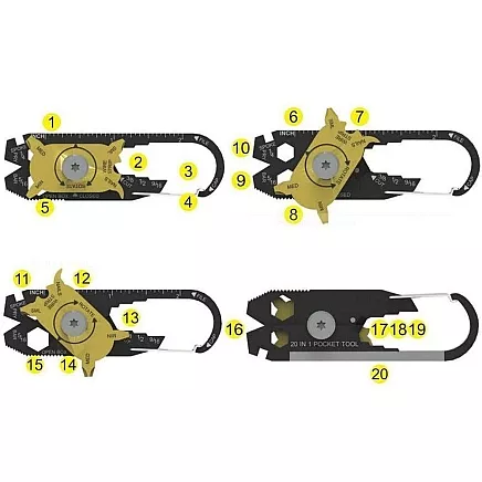 Key ring knife multitool survival 20in1