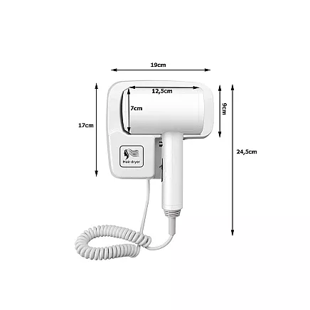 Sienas matu fēns viesnīcām un baseiniem 1200W, balts
