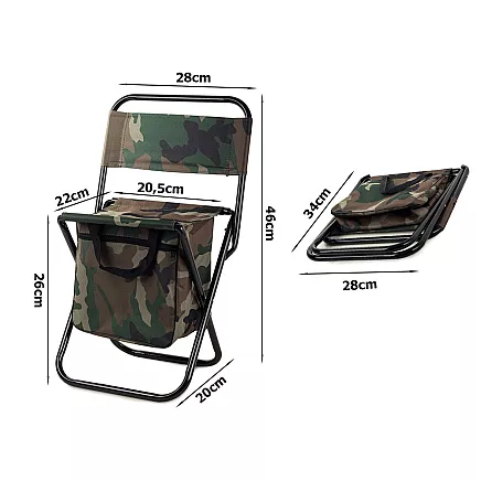 Saliekams tūrisma makšķerēšanas krēsls ar atzveltni un somu Maroka