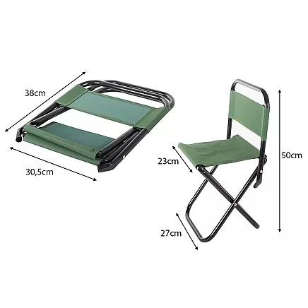 Saliekamais tūrisma makšķerēšanas krēsls ar atzveltni