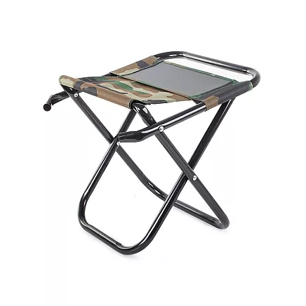 Saliekams makšķernieku tūrisma krēsls ar atzveltni, kamuflāža