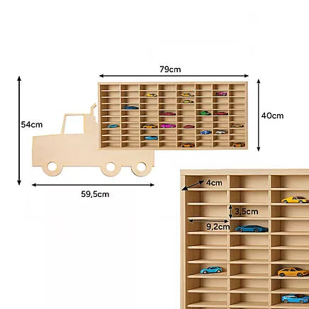 Koka plaukts mašīnītēm Kruzzel 26582, kravas auto, 80 vietām