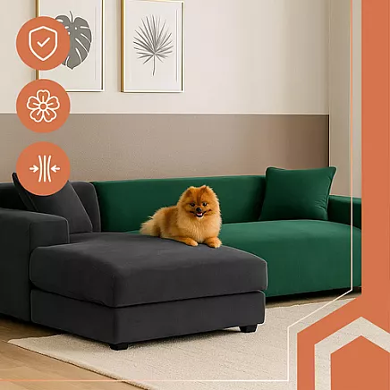 Elastīgs velūra stūra dīvāna pārvalks Ruhhy 26032, 145-185 cm, zaļš