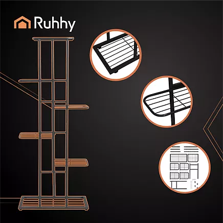 Daudzlīmeņu metāla puķu statīvs Ruhhy 26040, 106 cm, melns