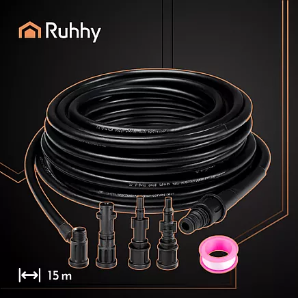 Cauruļu tīrīšanas šļūtene Ruhhy 15m ar adapteriem 26132