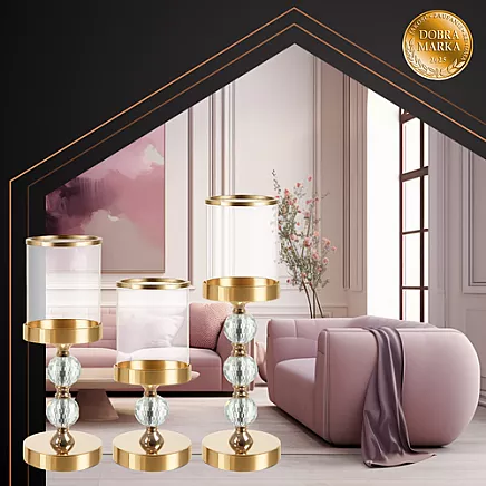 Candlestick - lantern set 3 pcs gold Ruhhy 26487