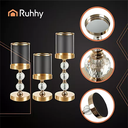 Candlestick - lantern set 3 pcs gold Ruhhy 26487