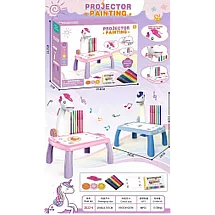 Bērnu zīmēšanas projektors ar galdiņu, flomāsteri, zils