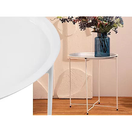 Round metal folding coffee table with tray for balcony terrace loft white