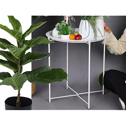 Round metal folding coffee table with tray for balcony terrace loft white