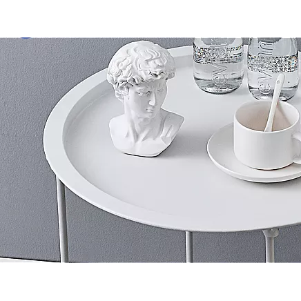 Round metal folding coffee table with tray for balcony terrace loft white