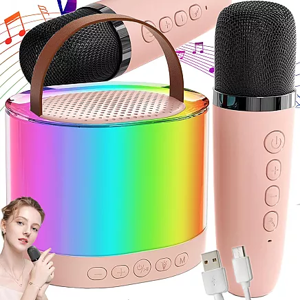 Karaoke set 2x wireless microphone portable bluetooth speaker rgb