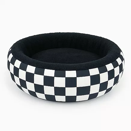ROUND PET BED M WHITE CHECK (50)