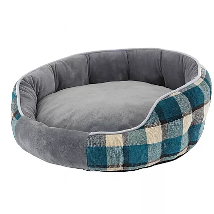 ROUND PET BED M BLUE CHECK (20)