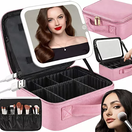 Cosmetics case travel cosmetic bag organiser box led mirror
