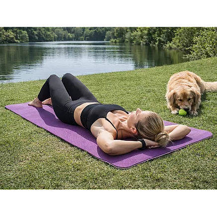 Yoga, pilates, fitness and gymnastics exercise mat with handle – 183cm