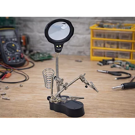 Trešā roka lodēšanas rokturis montāžas rokturis lupas krokodilu skavas led