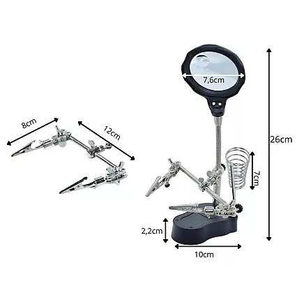 Trešā roka lodēšanas rokturis montāžas rokturis lupas krokodilu skavas led