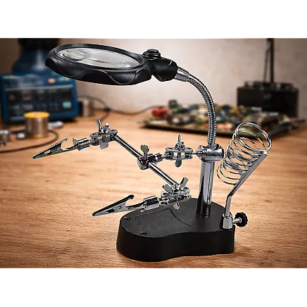 Trešā roka lodēšanas rokturis montāžas rokturis lupas krokodilu skavas led