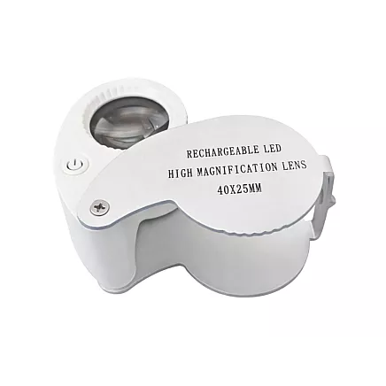 Ювелирная лупа с 40-кратным увеличением, карманная, складная, 25 мм, 9 светодиодов