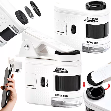 Компактный микроскоп-лупа с клипсом для мобильного телефона, 80-кратный увеличение, светодиодная подсветка, уф-функция