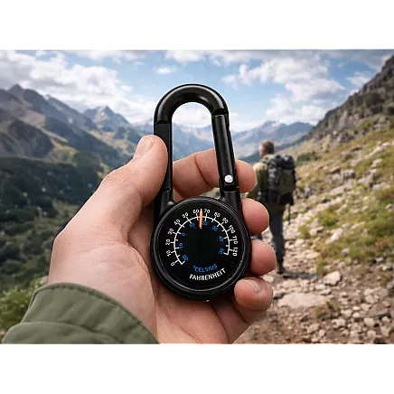 КОМПАС-КАРАБИН ФЛУОРЕСЦЕНТНЫЙ ТЕРМОМЕТР-БРЕЛОК КОМПАС ДЛЯ ВЫЖИВАНИЯ