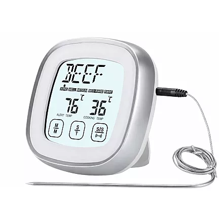 Meat thermometer with probe – digital touchscreen kitchen thermometer for cooking with lcd display