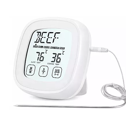 Meat thermometer with probe – digital touchscreen kitchen thermometer for cooking with lcd display