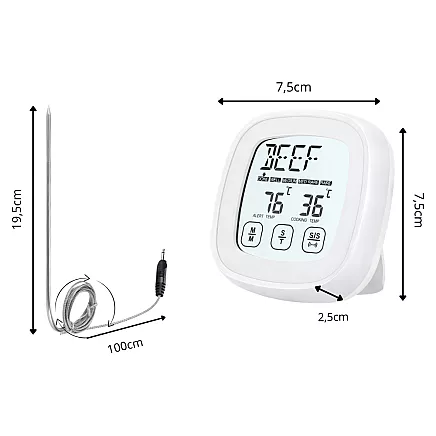 Meat thermometer with probe – digital touchscreen kitchen thermometer for cooking with lcd display