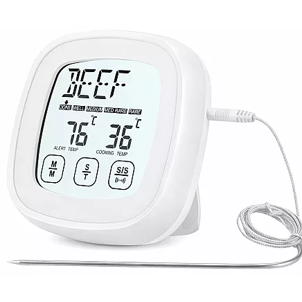 Meat thermometer with probe – digital touchscreen kitchen thermometer for cooking with lcd display