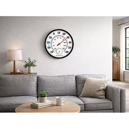 Analogue room humidity thermometer and hygrometer – wall-mounted, round