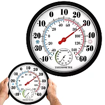 Analogs telpas mitrumu termometrs un higrometrs, pielikams pie sienas, apaļa formas