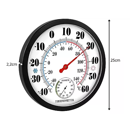 Analogue room humidity thermometer and hygrometer – wall-mounted, round