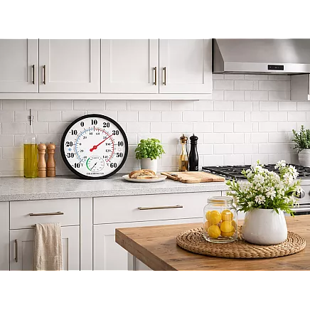 Analogue room humidity thermometer and hygrometer – wall-mounted, round