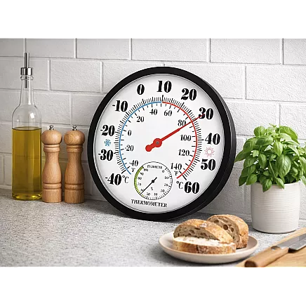 Analogue room humidity thermometer and hygrometer – wall-mounted, round