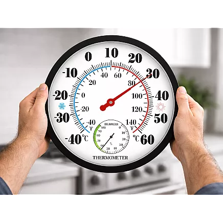 Analogue room humidity thermometer and hygrometer – wall-mounted, round